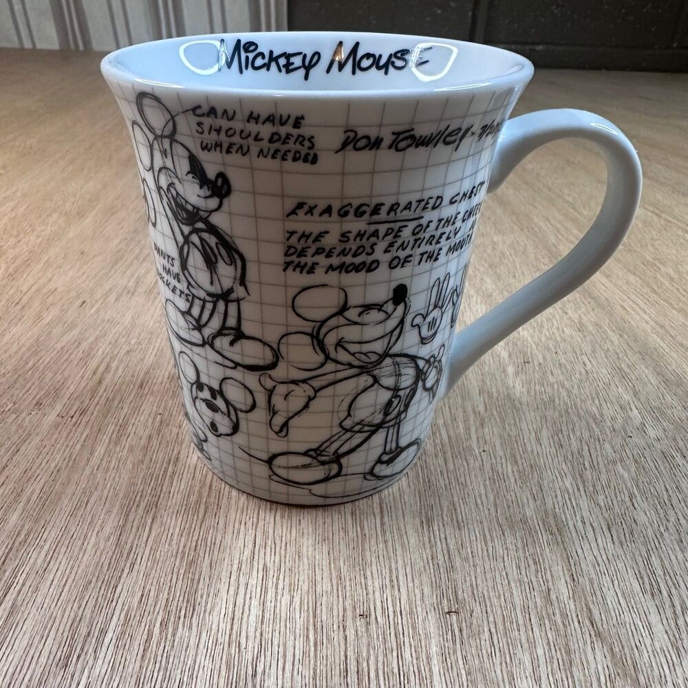 Disney Mickey Mouse 90 Years Sketch Mug Don Towler Art Coffee Cup Grid Design